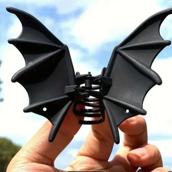 Goth Punk Costume Metal Bat Wings New Black Hair Clip 3"x4" Cosplay - Picture 4 of 5